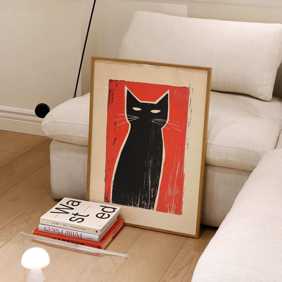 Faceless Cat Poster Black Print Wall Art Illustration Decor Room Living