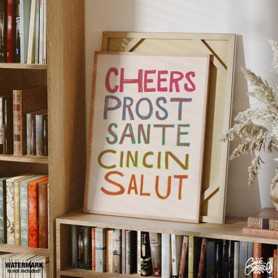 Cheers Typography Print International Toasts Bar Art