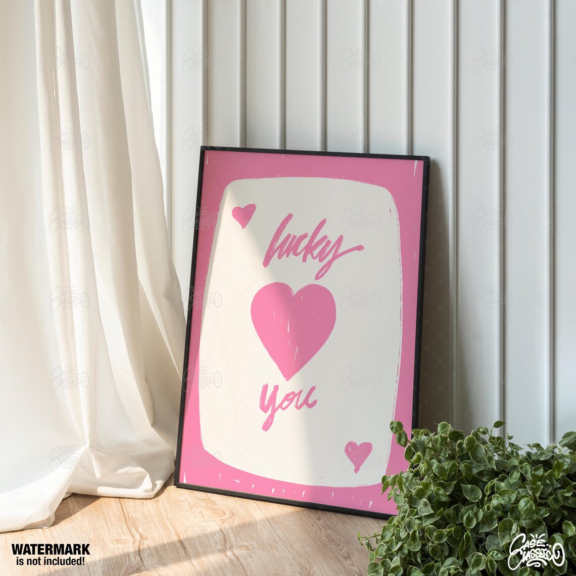 Lucky You Heart Trendy Pink Minimalist Quote Typography Poster Art