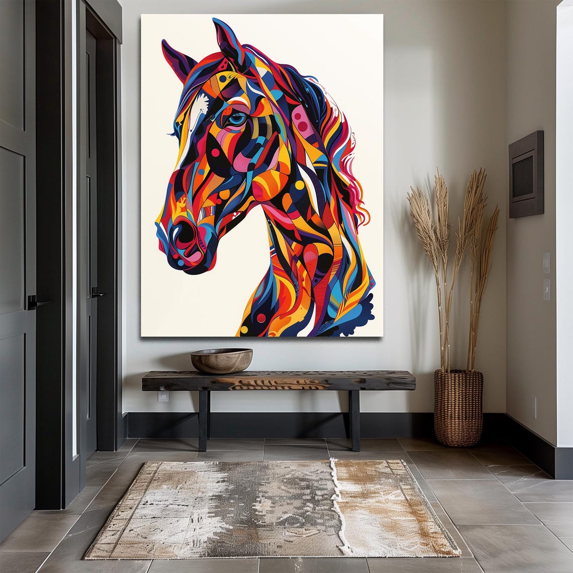 Geometric Abstract Horse Head Vivid Multicolor Pop Art Wall Poster - Image 2