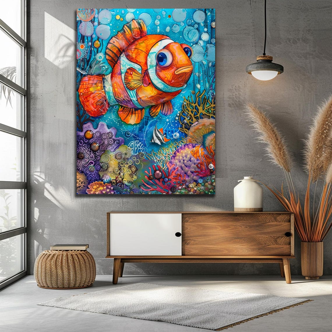Cute Clownfish Coral Reef Cartoon Underwater Scene Art Print - Image 2