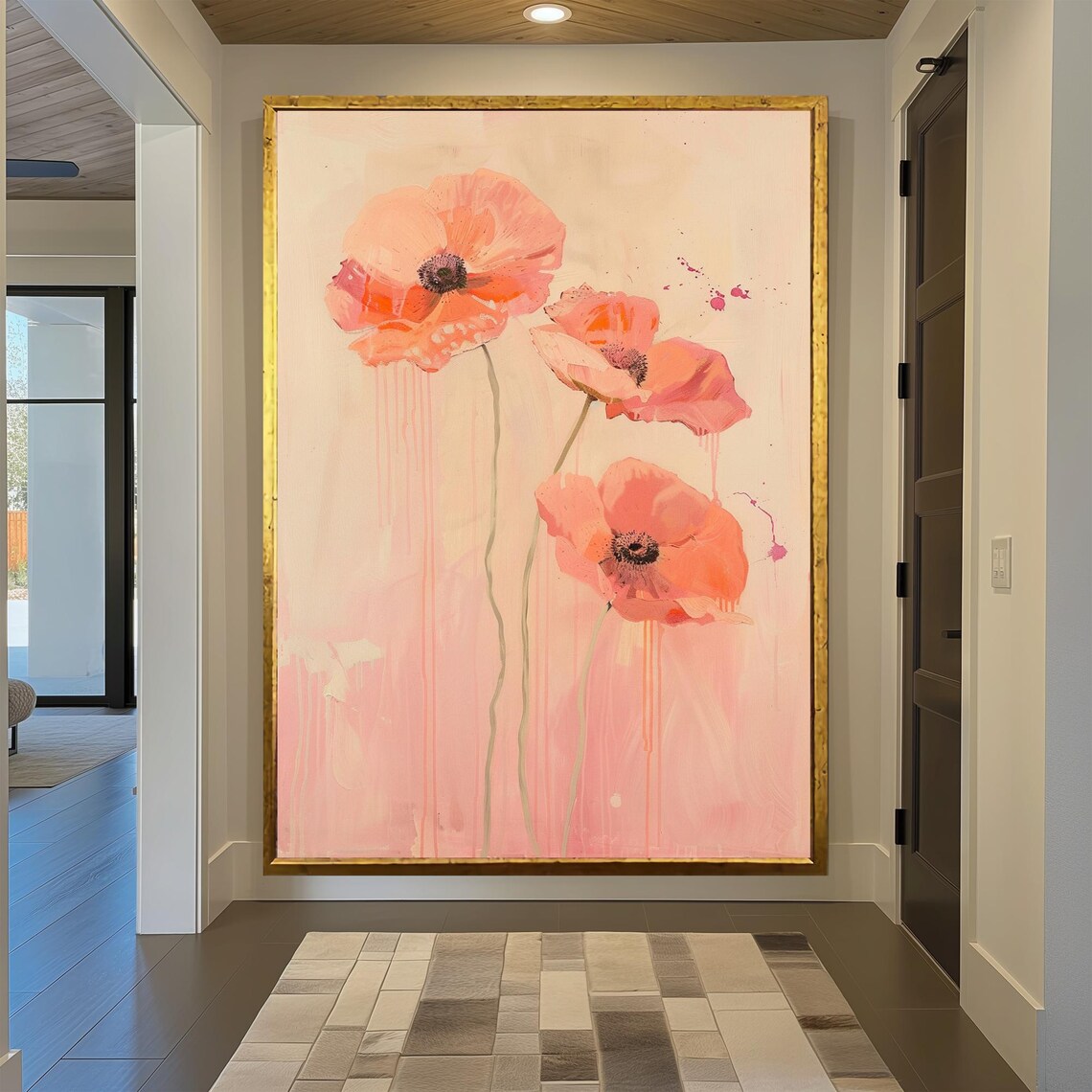 Blush Pink Poppy Trio Soft Watercolor Floral Botanical Wall Print - Image 2