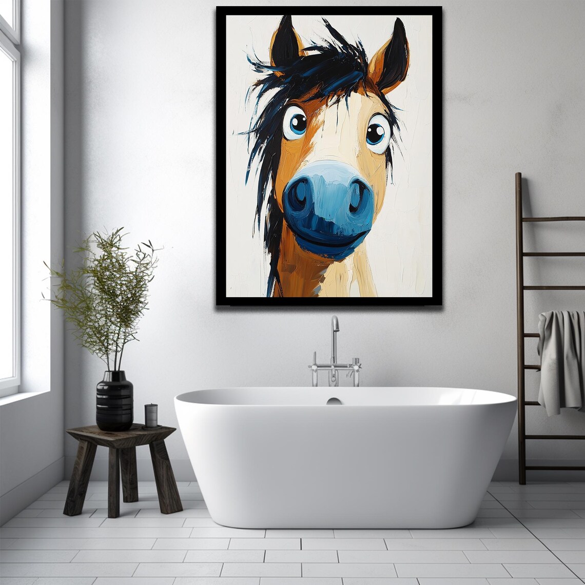 Goofy Wide Eyed Horse Face Cartoon Funny Animal Nursery Print - Image 3