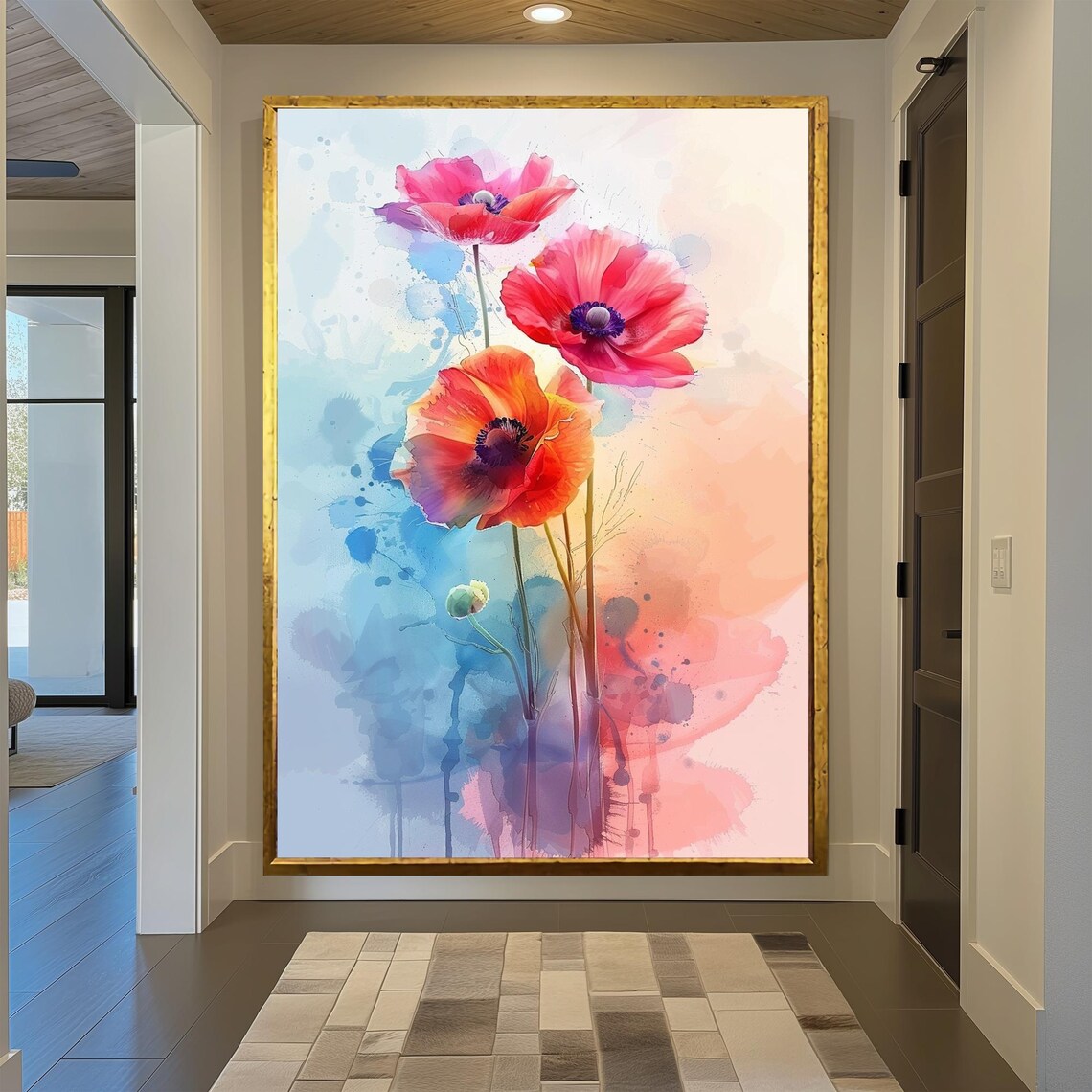 Red Poppy Watercolor Blossoms Soft Pastel Floral Artwork Art Print - Image 3