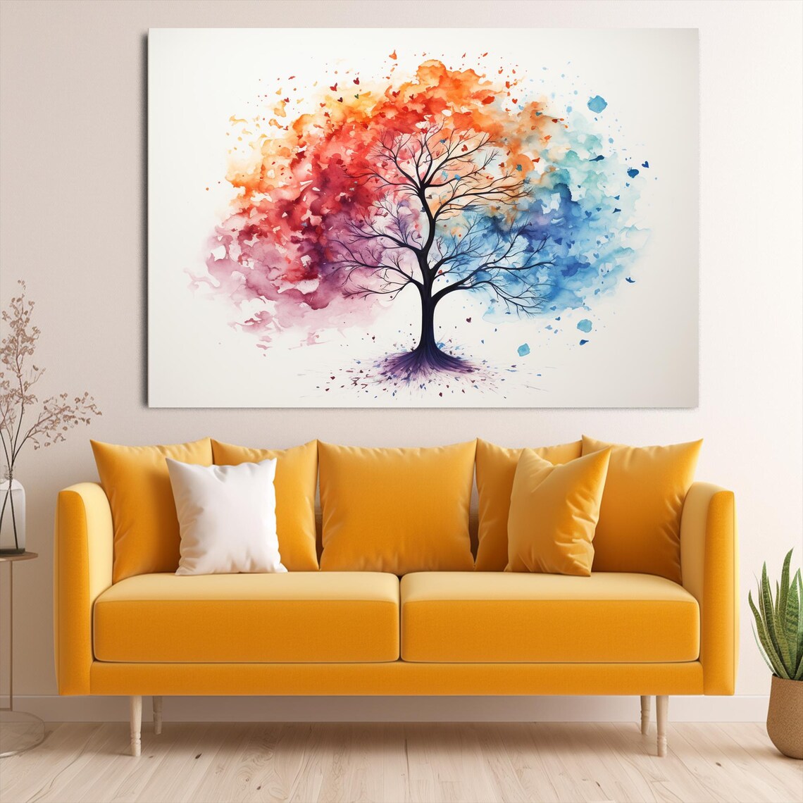Colorful Tree of Life Watercolor Splash Symbolic Nature Wall Art - Image 3