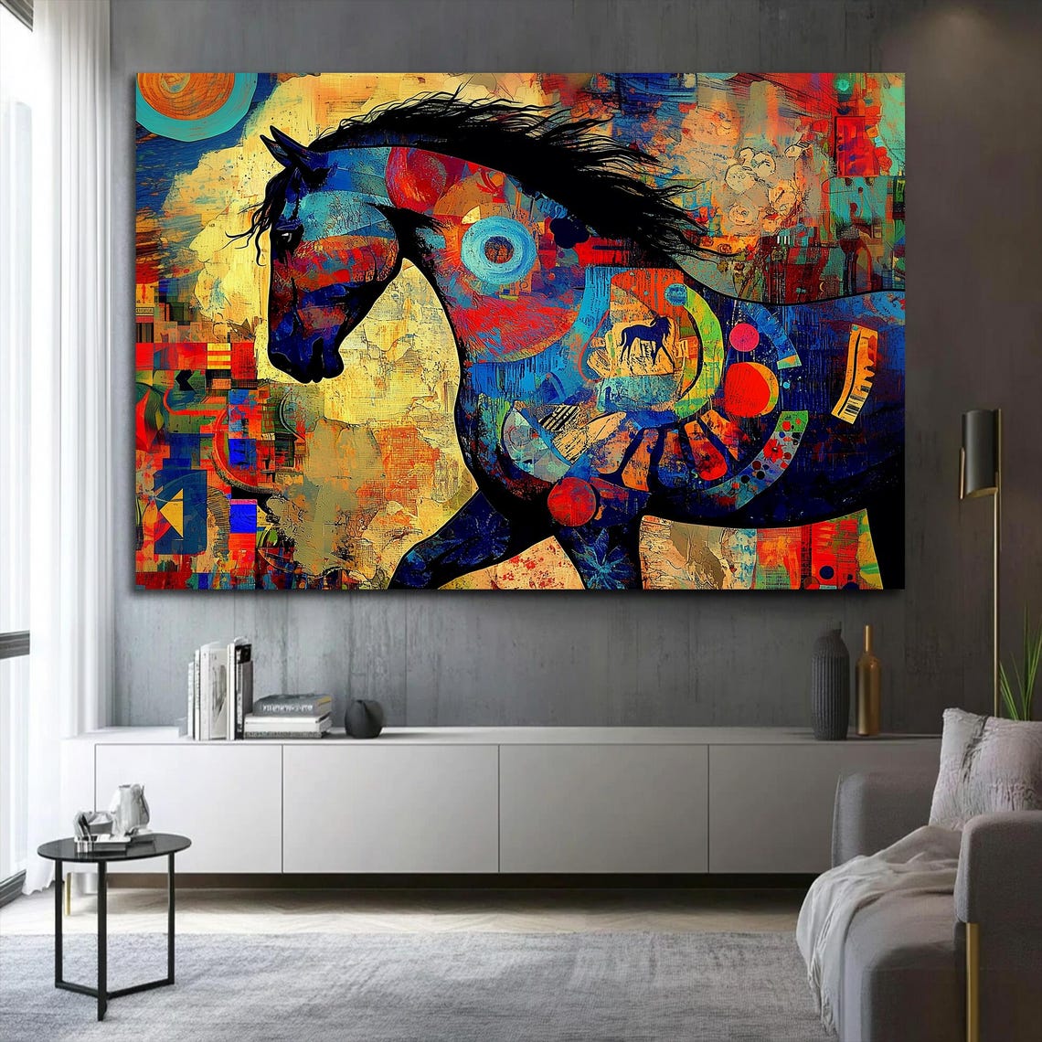 Abstract Multicolor Horse Gallop Bold Modern Decorative Art Print - Image 3