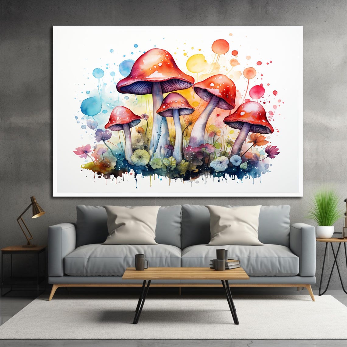 Fly Agaric Mushroom Cluster Colorful Watercolor Botanical Art Print - Image 3