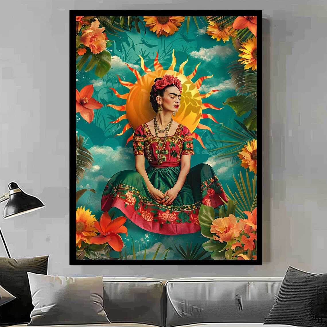 Frida Kahlo Art Print, Bohemian Mexican Folk Style - Image 3