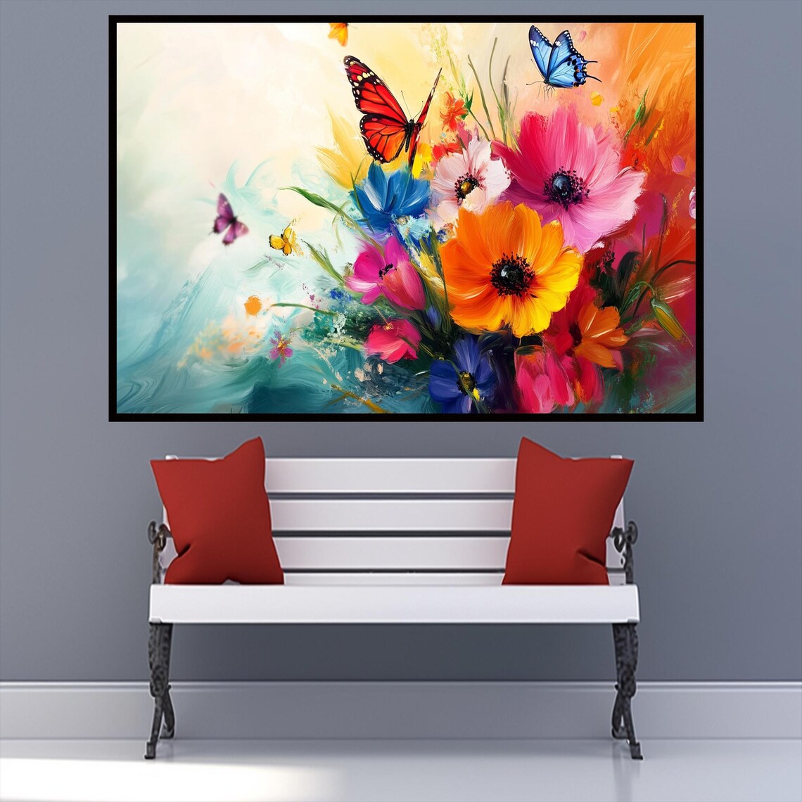 Colorful Wildflower Bouquet Butterflies Poppy Summer Art Poster - Image 2