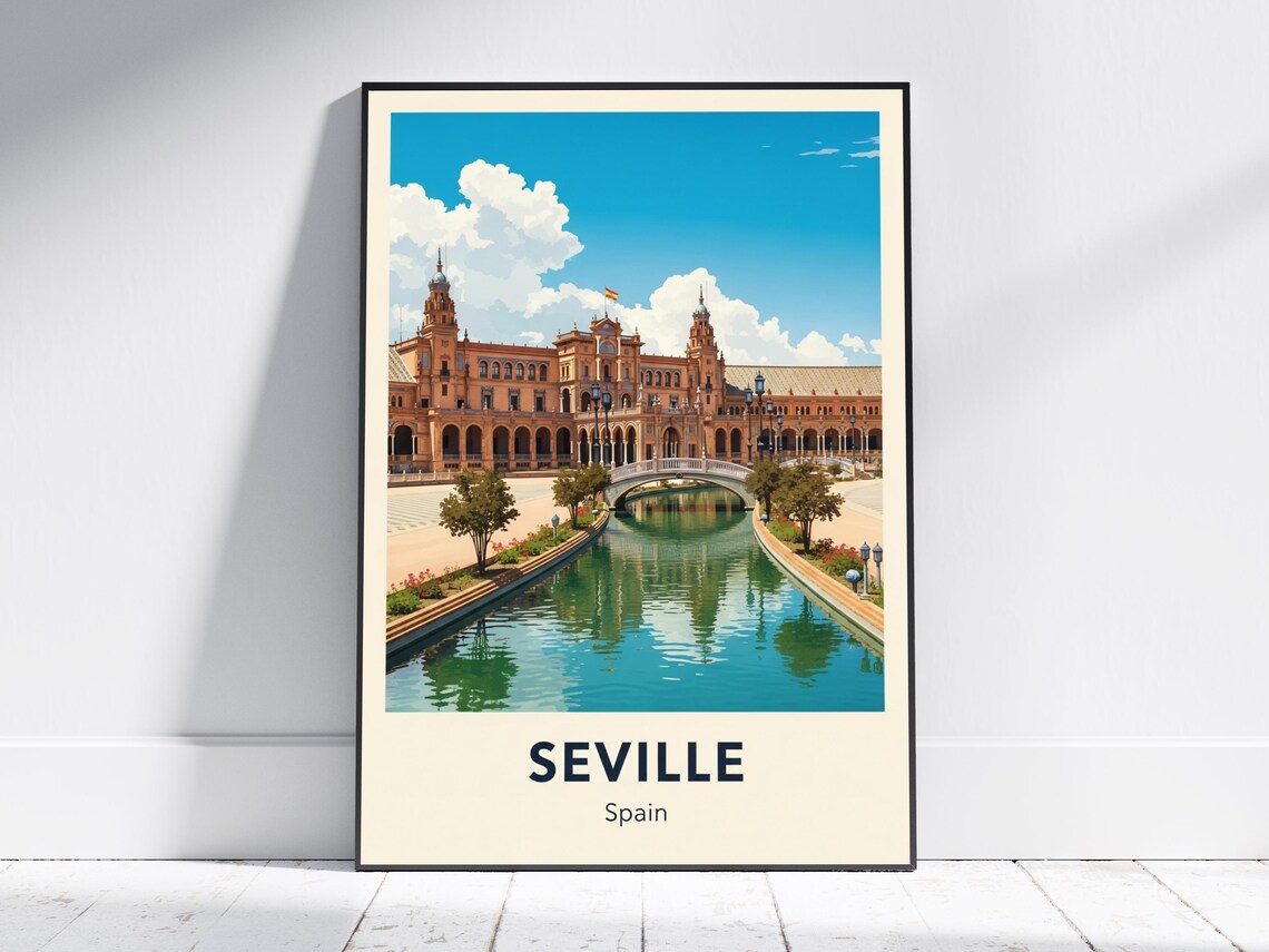 Seville Spain Plaza de Espana Grand Canal Vintage Travel Poster