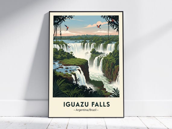 Iguazu Falls Argentina Brazil Poster Retro Travel Art Vintage Print For Living Room Or Home Office Decor
