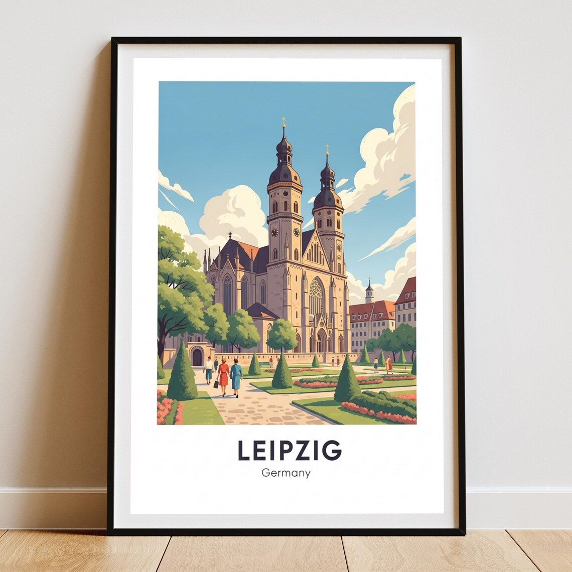 Leipzig Germany Saint Thomas Church Garden Vintage Travel Poster