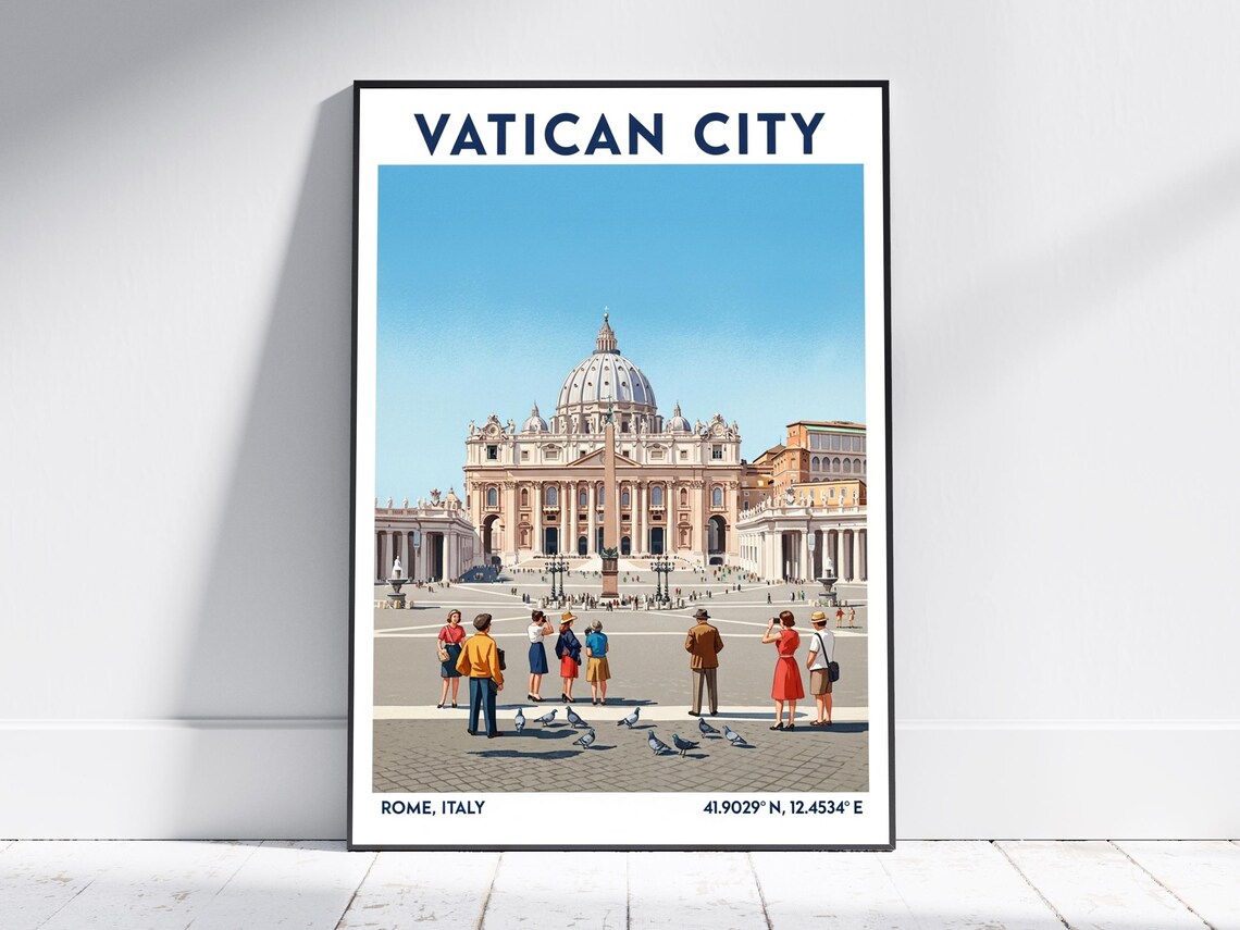 Vatican City Rome Italy Travel Poster Saint Peters Square Vintage Art