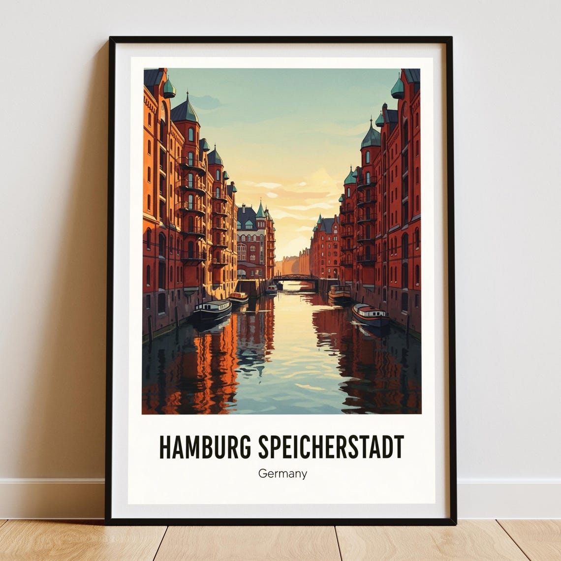 Hamburg Speicherstadt Germany Canal Sunset Warehouse District Poster