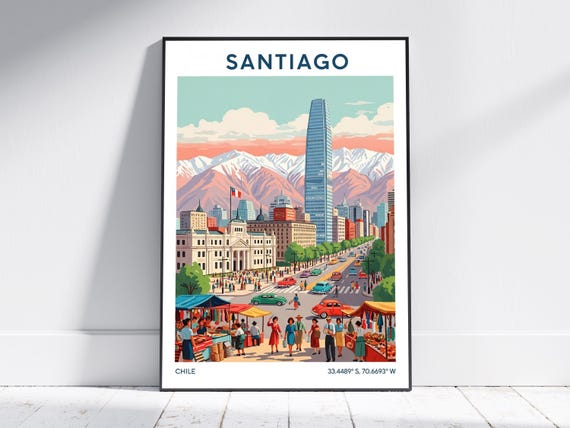 Santiago Chile Travel Poster Vintage Art Print Retro Wall Decor For Home Or Office Modern Artwork Gift
