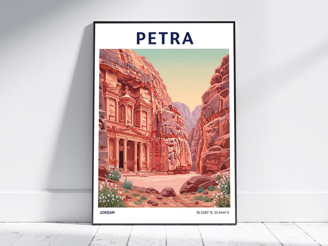 Petra Jordan Treasury Ancient Rock Carved City Vintage Travel Poster