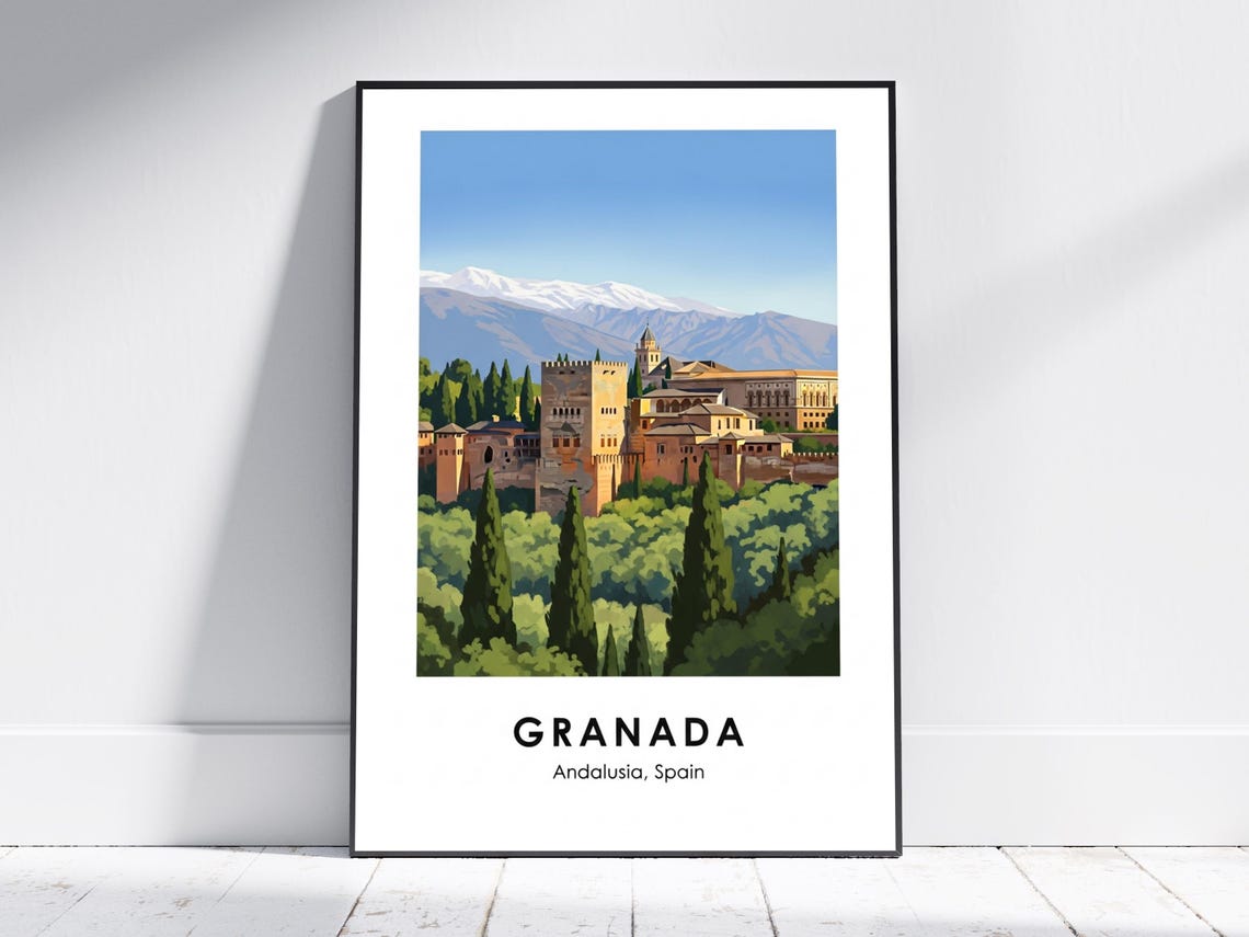 Granada Spain Alhambra Sierra Nevada Mountains Travel Poster