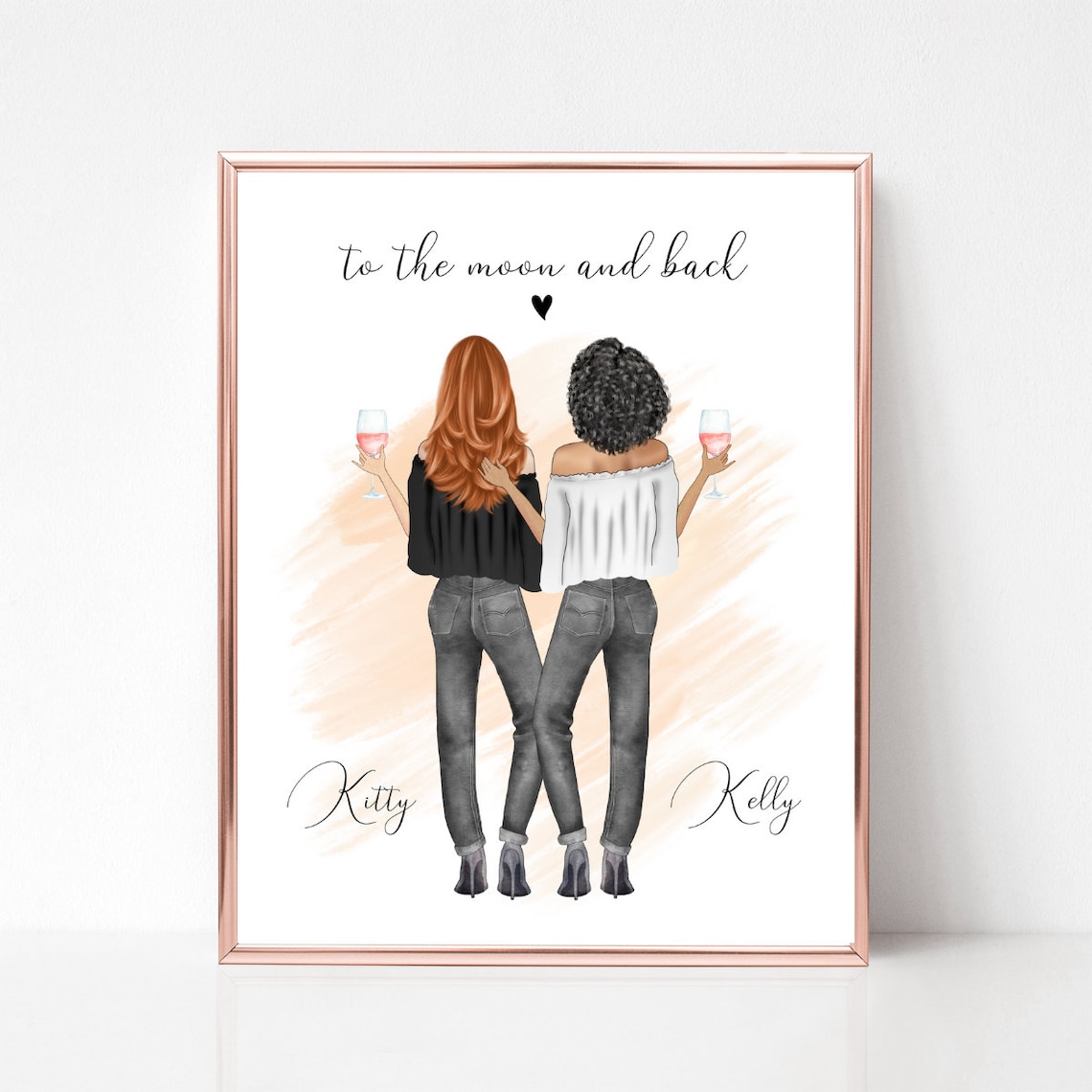 To the Moon and Back Best Friends Wine Girls Poster Gift for Her