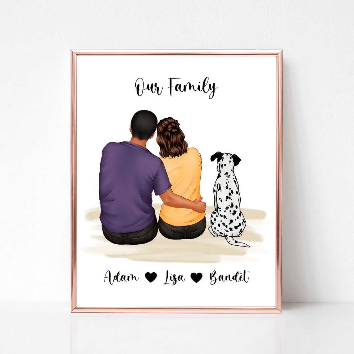 Personalized Couple Dog Print Wedding Gift For Couple With Dog Custom Couple Portrait With Pets Pet Family Print Dog Family Print