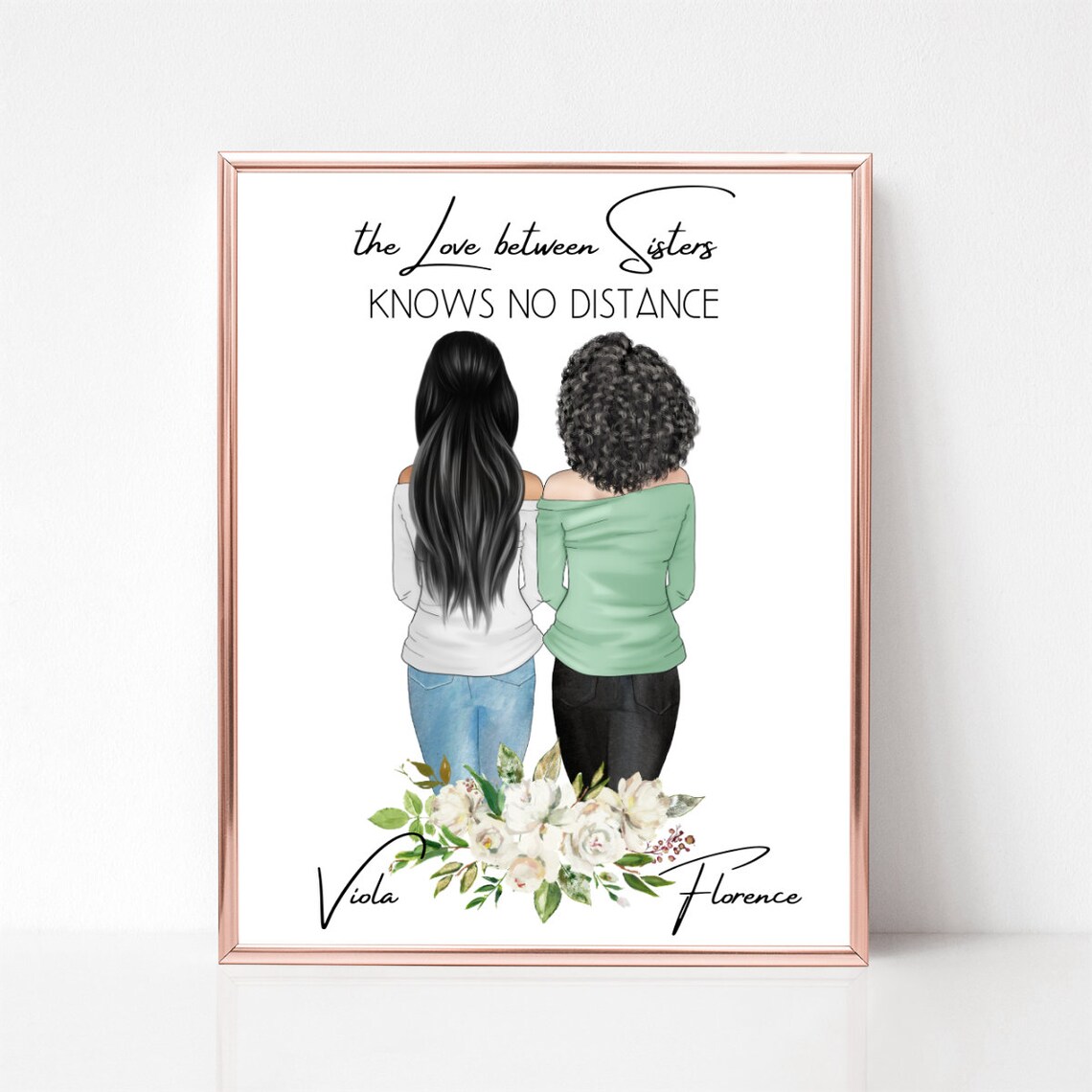 Two Sisters Love Knows No Distance White Floral Portrait Poster