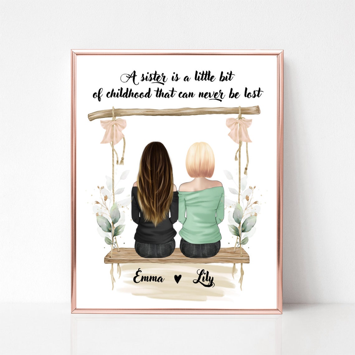 Sisters Childhood Quote Swing Bench Botanical Portrait Poster - Image 3