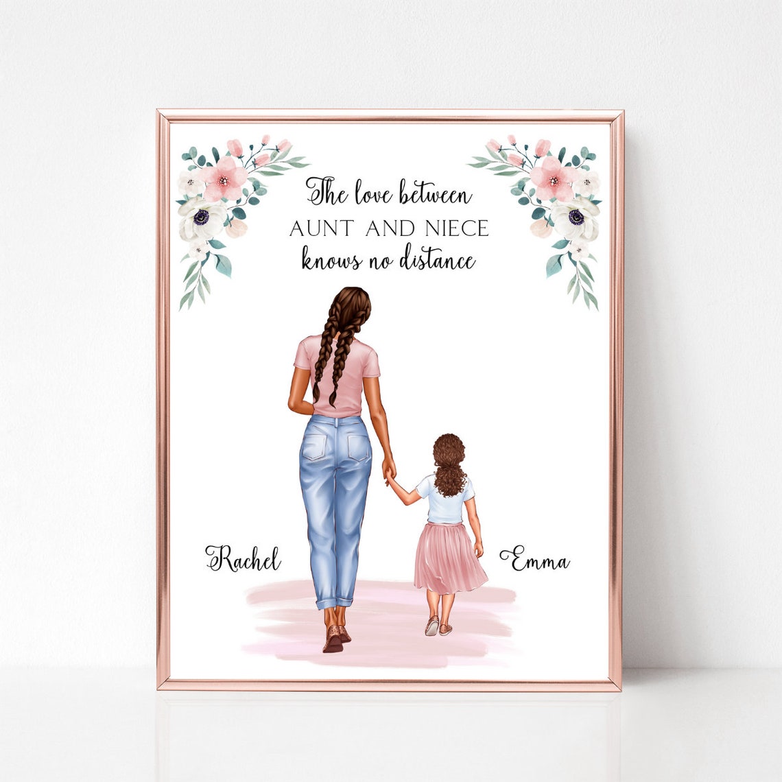 Personalized Aunt and Niece Illustration Long Distance Gift Poster