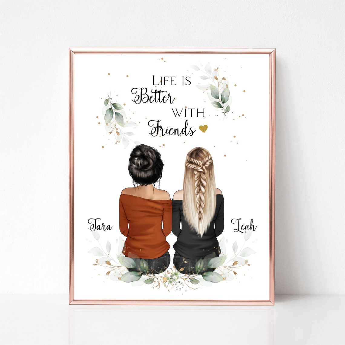 Life Is Better With Friends Botanical Gold Accent Bestie Poster