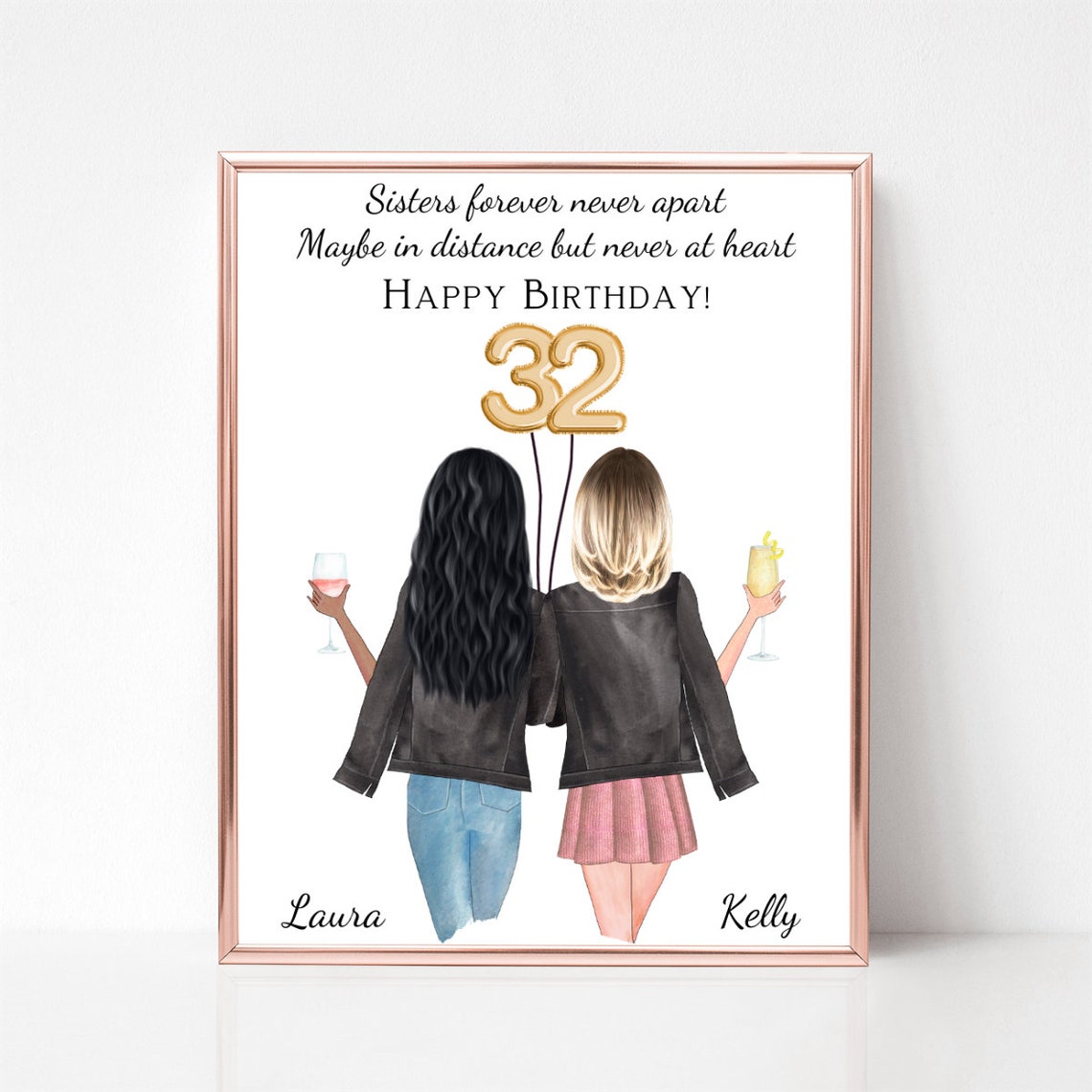 Sisters 21st Birthday Gold Balloon Champagne Celebration Poster - Image 2
