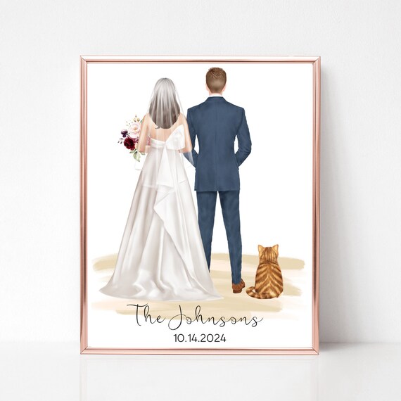 Bride and Groom Cat Wedding Date Personalized Keepsake Poster