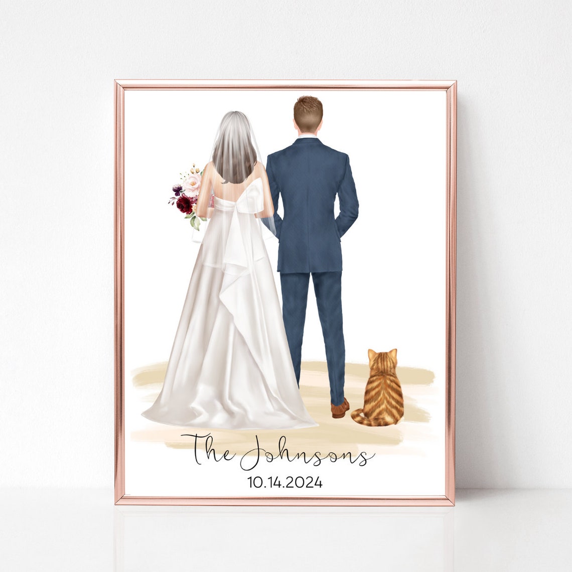 Bride and Groom Cat Wedding Date Personalized Keepsake Poster