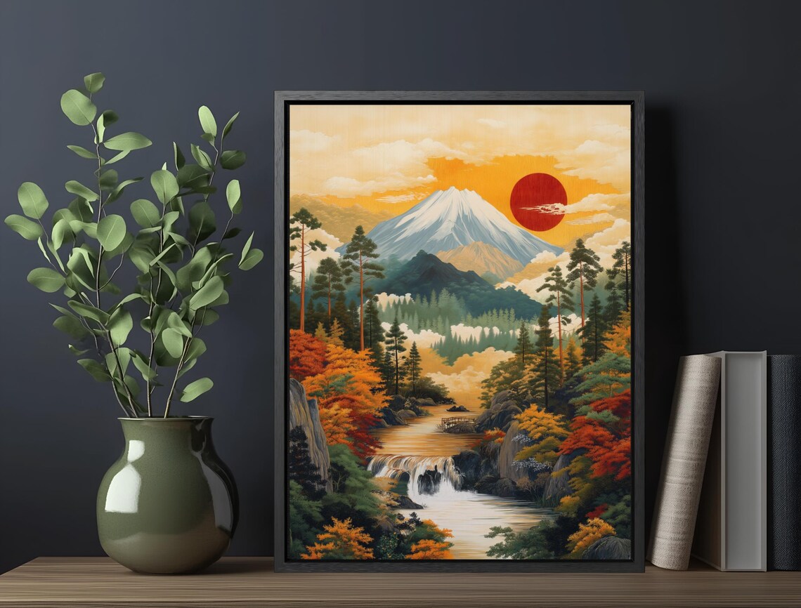 Mount Fuji Sunset Waterfall Vintage Japanese Mountain Travel Poster - Image 6