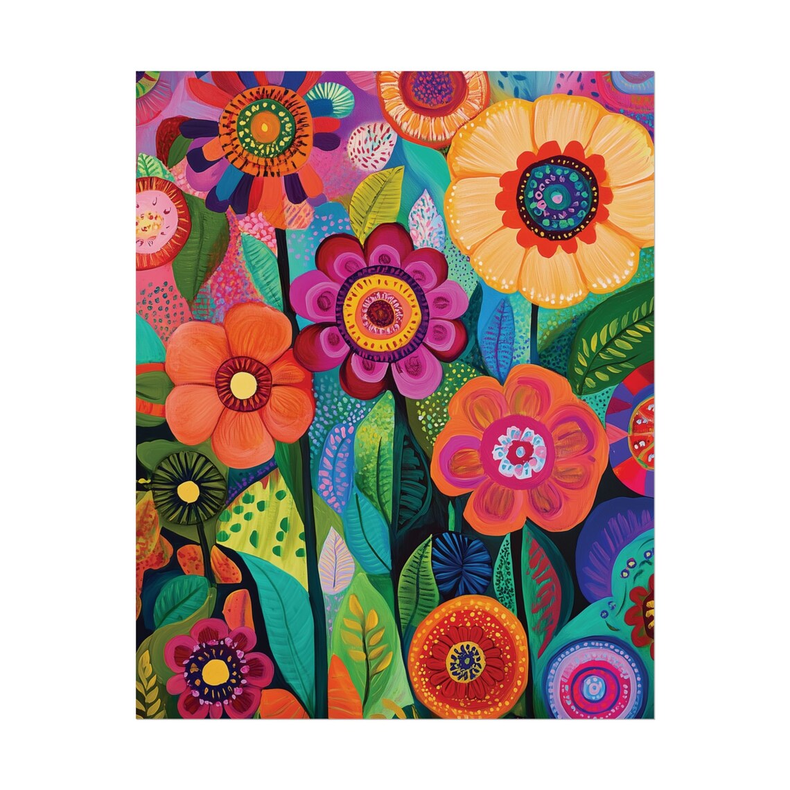 Maximalist Folk Art Flowers Orange Pink Bold Floral Garden Art Poster - Image 2