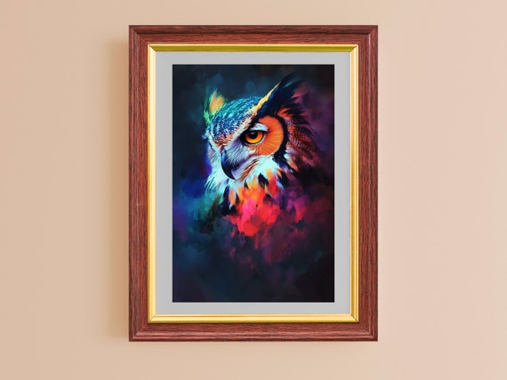 Owl Wall Dopamine Art Decor Whimsical Maximalist Art Print Bold Colorful Above Couch Decoration Unique Gift For Living Room Decor