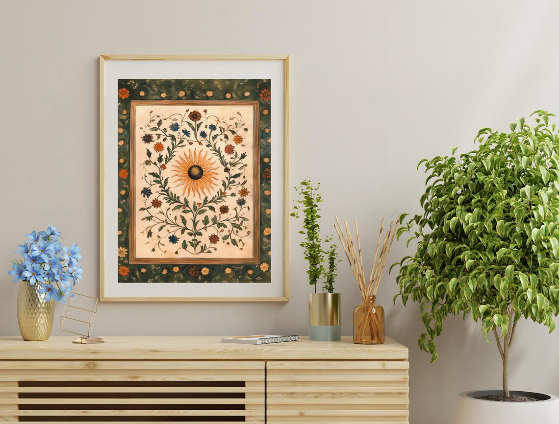 Vintage Sun Medallion Botanical Print Earth Tone Celestial Wall Art - Image 3