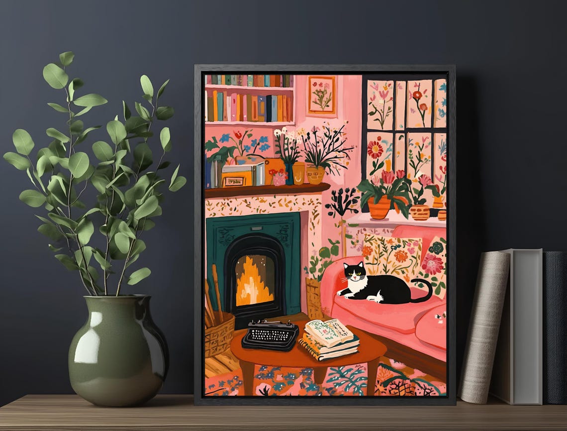 Henri Matisse Fireplace Print Matisse Inspired Cat Artwork Modern Floral Art For Cat Lovers Trendy Wall Decor - Image 6