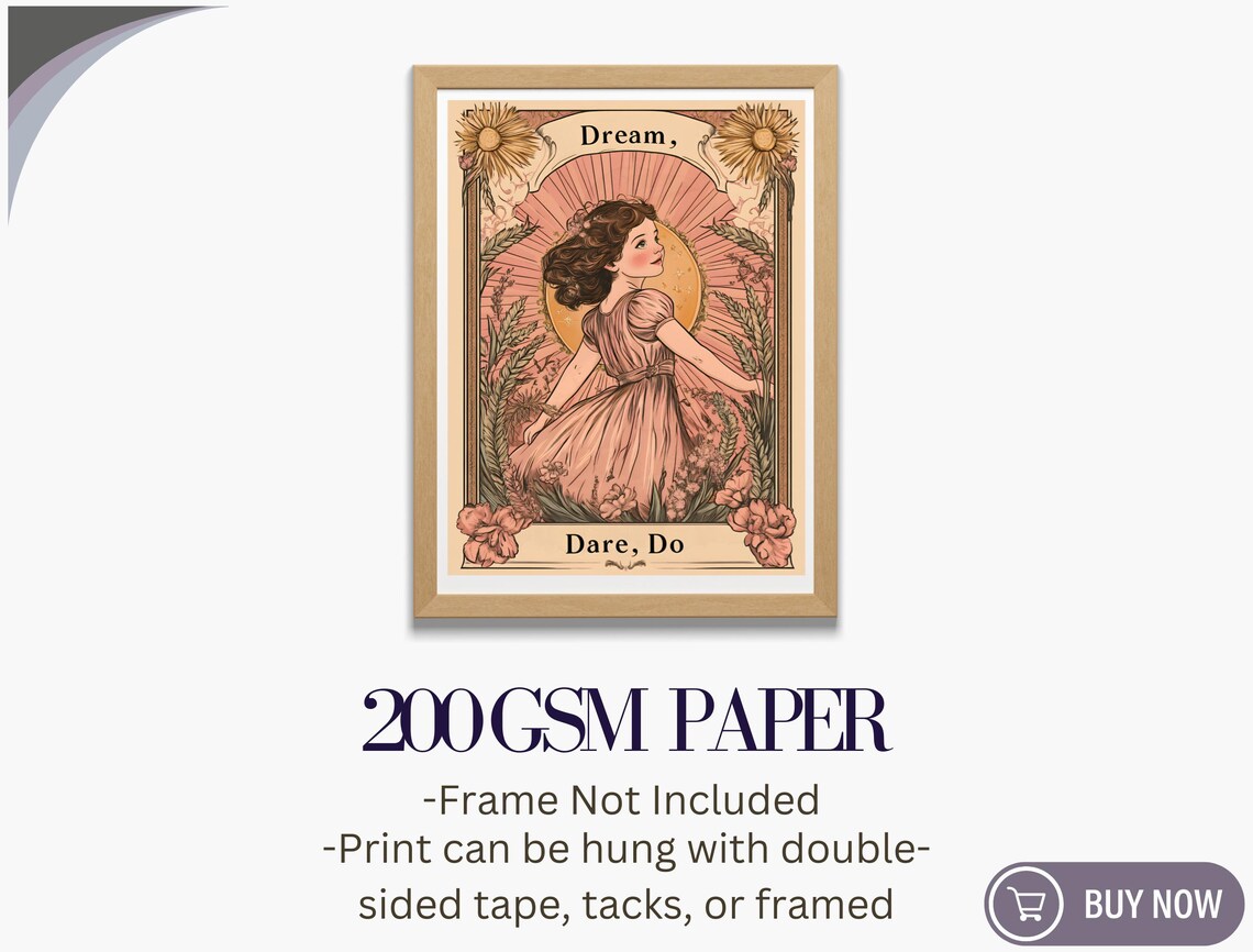 Dream Dare Do Storybook Girl Sunburst Blush Floral Art Poster - Image 5
