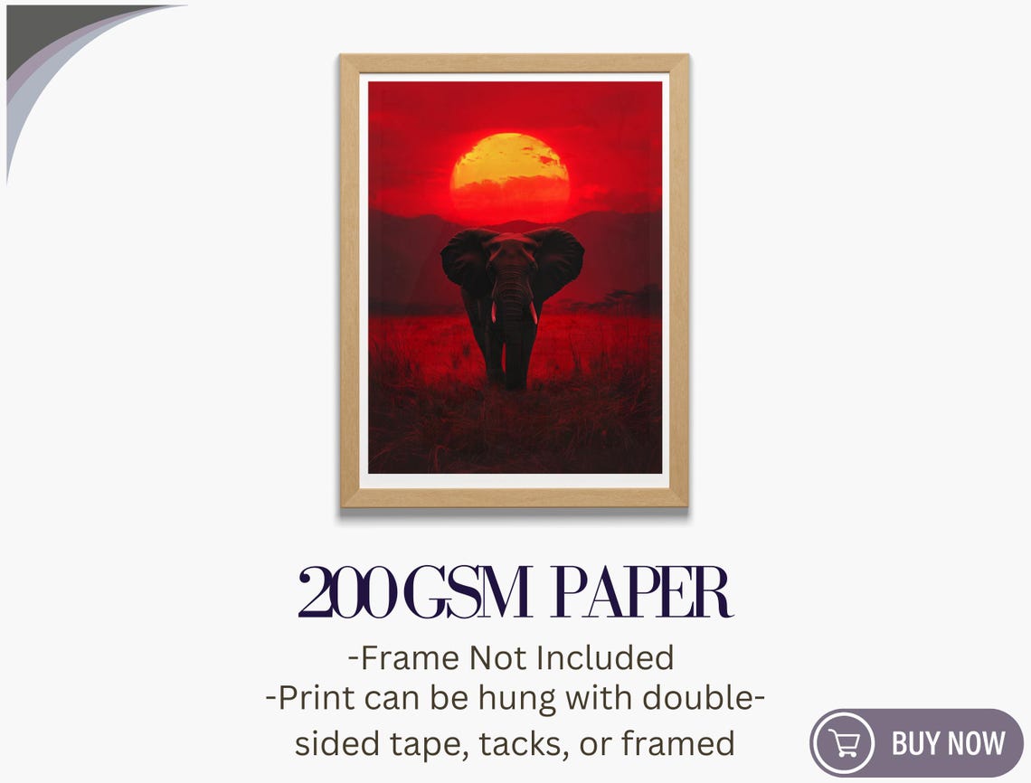 Elephant Red Sunset Savanna Silhouette Dramatic Wildlife Art Poster - Image 5