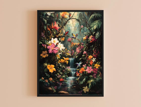 Tropical Floral Wall Art Botanical Print Boho Poster Nature And Butterfly Decor Large Wall Art