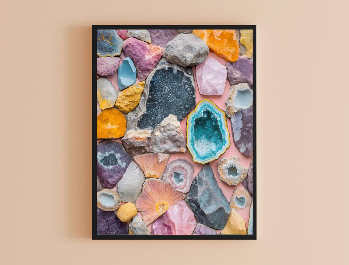Rainbow Gemstone Crystal Geode Collage Mineral Blush Pink Art Print - Image 4