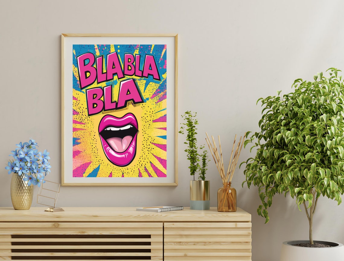 Blah Blah Blah Pop Art Pink Mouth Comic Style Retro Colorful Wall Art - Image 4