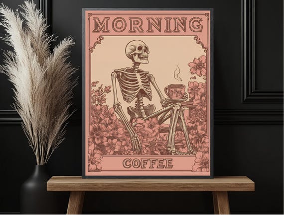 Coffee Bar Cart Print Cute Wall Art Decor Watercolor Sign Aesthetic Cafe Quotes Unique Kitchen Artwork Menu