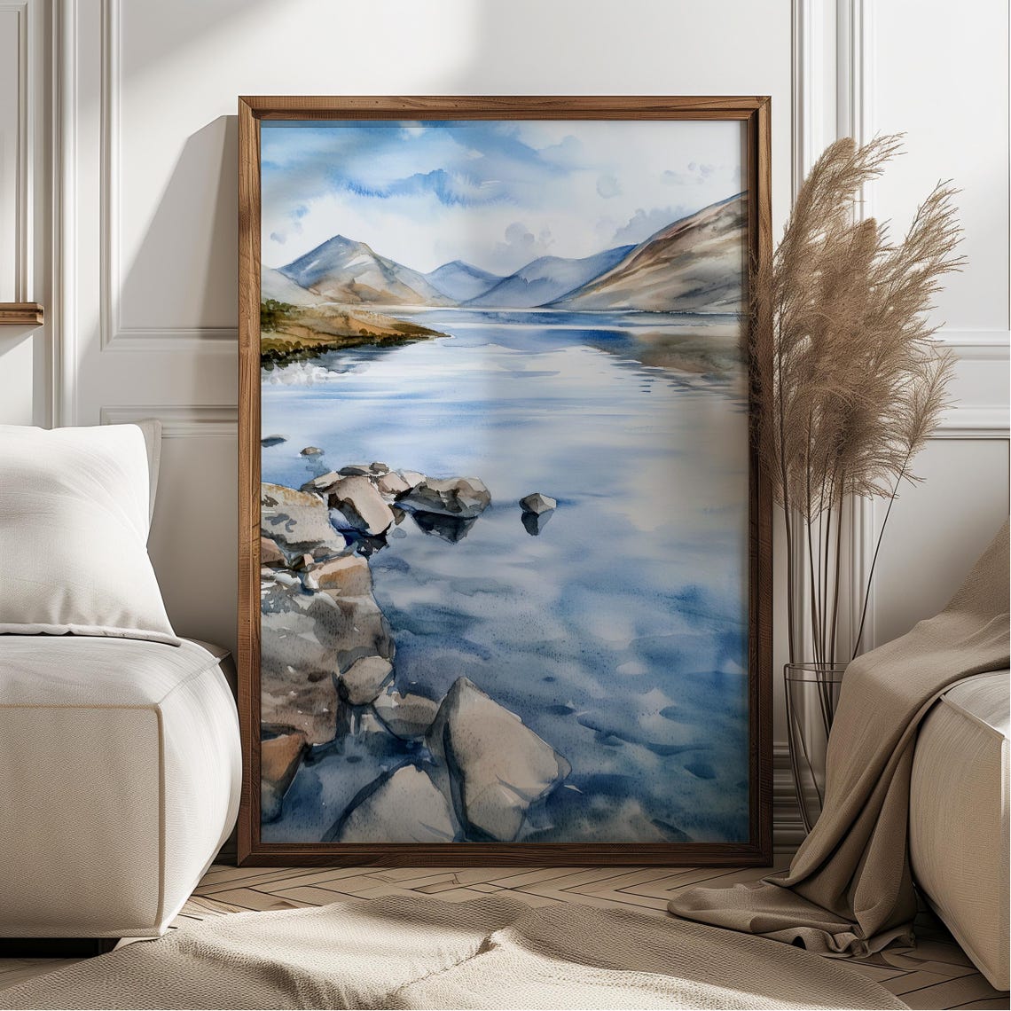 Wastwater Lake District Watercolor Tranquil Mountain Lake Poster