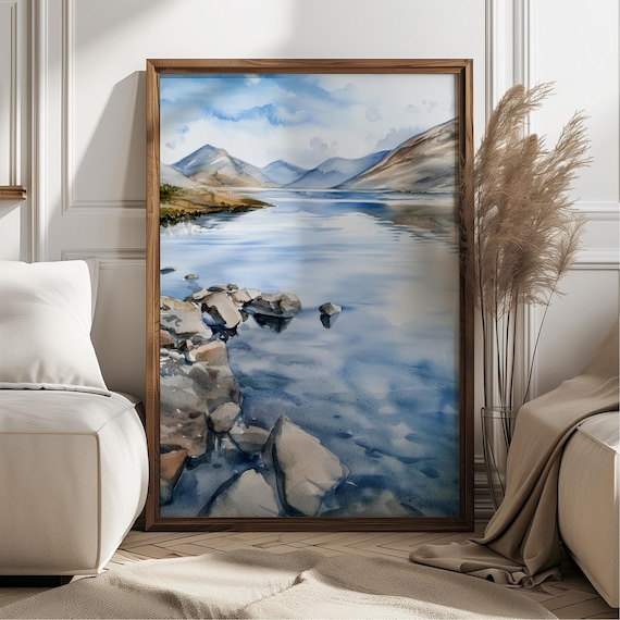 Wastwater Lake District Watercolor Tranquil Mountain Lake Poster
