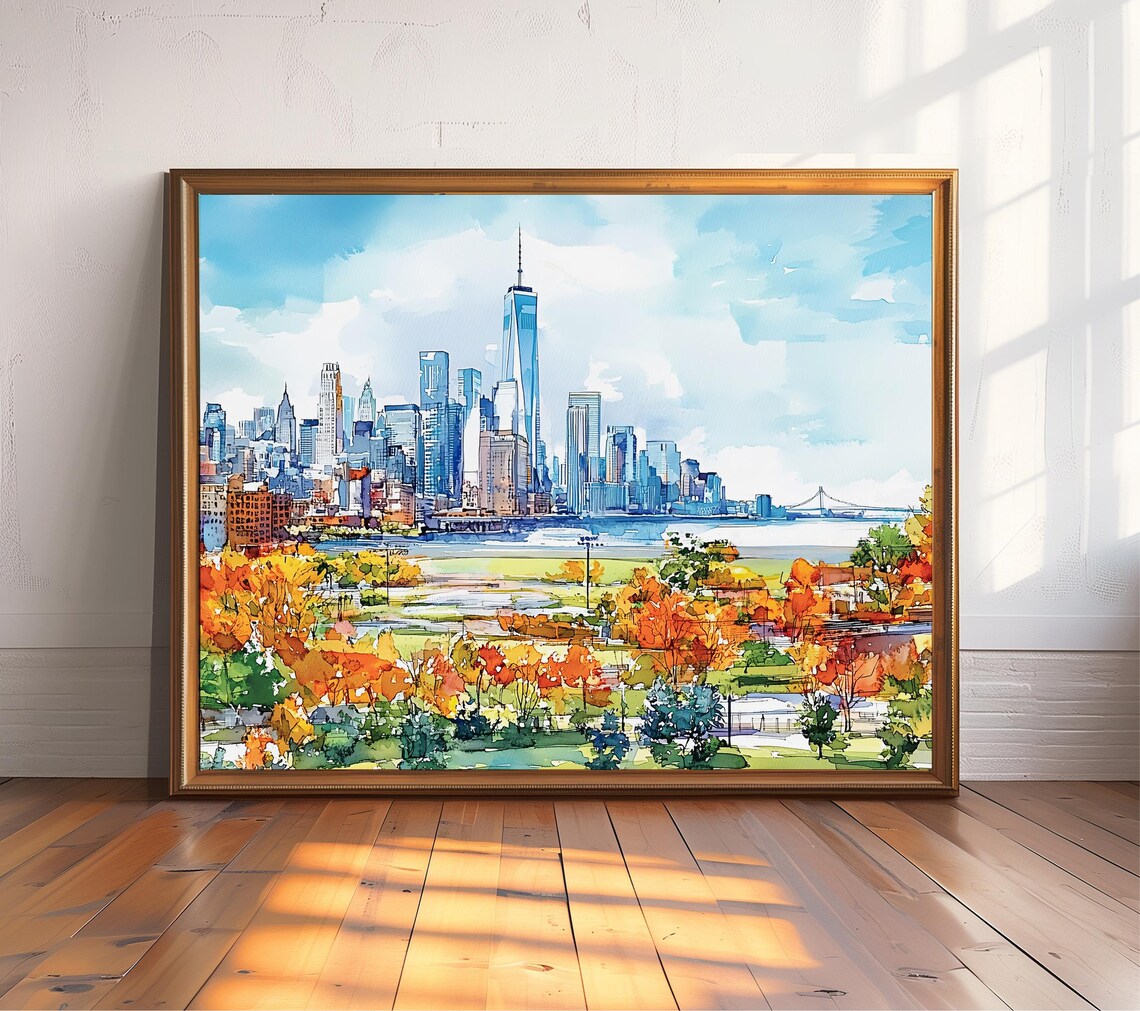 New York City Skyline Watercolor Travel Poster