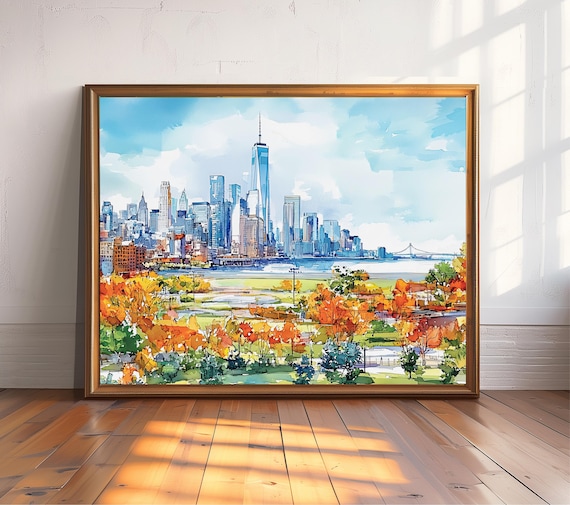 New York City Skyline Watercolor Travel Poster