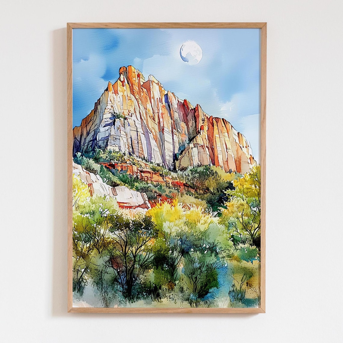 Zion National Park Red Cliffs Watercolor Utah Landscape Art Poster