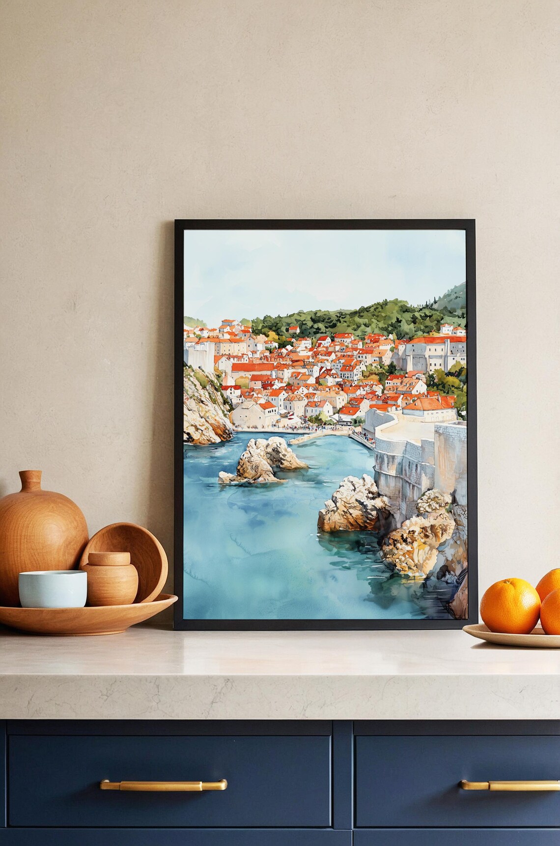 Dubrovnik Croatia Watercolor Travel Poster, Europe