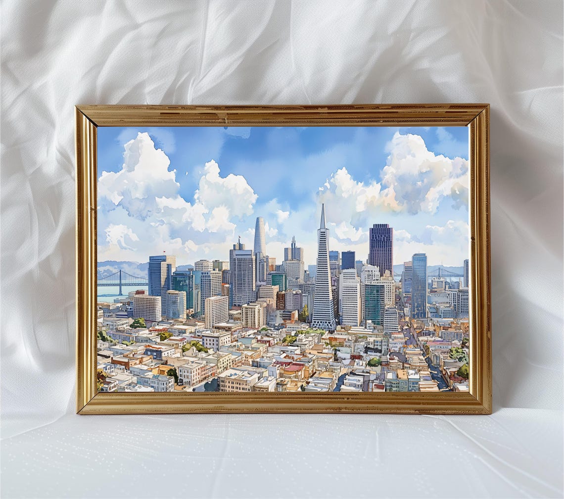 San Francisco Skyline Watercolor Cityscape Modern Pastel Poster