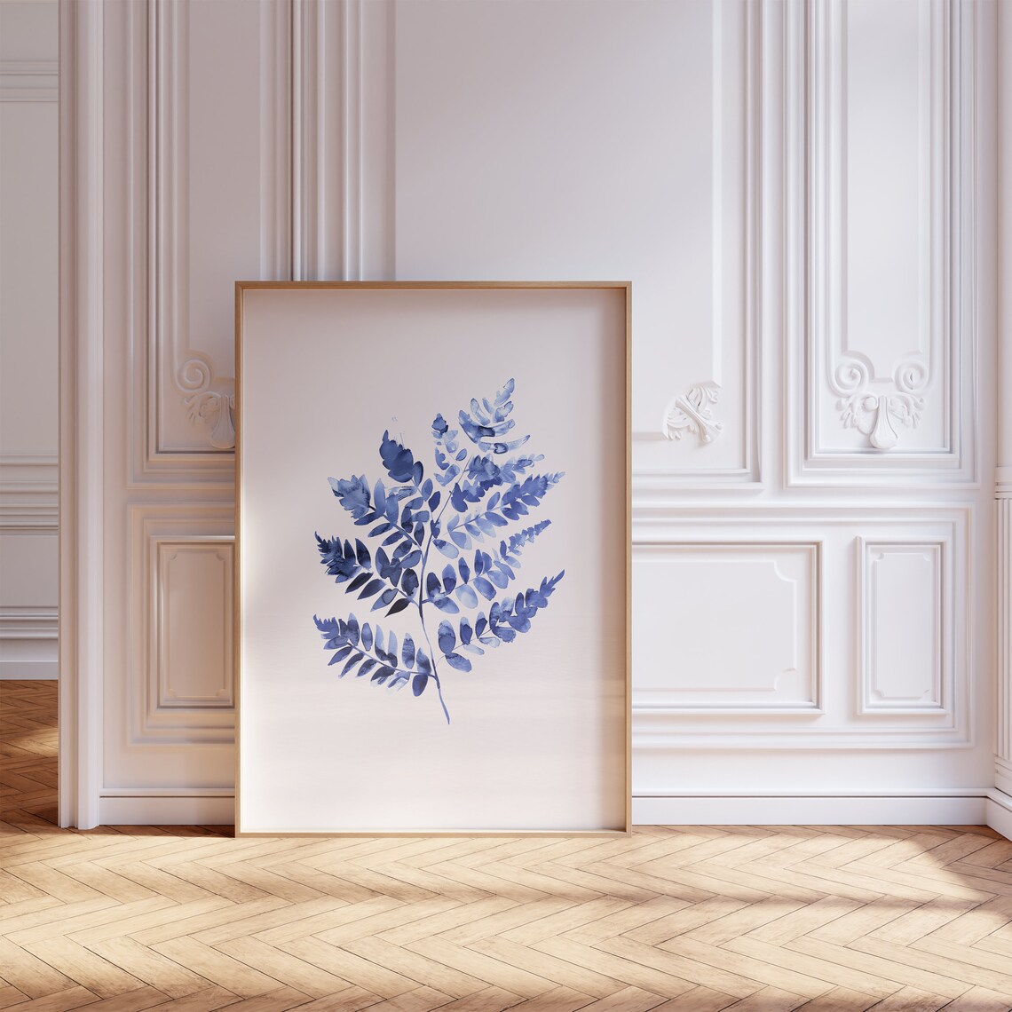 Blue Fern Watercolor Fronds Soft Minimalist Botanical Art Poster - Image 2