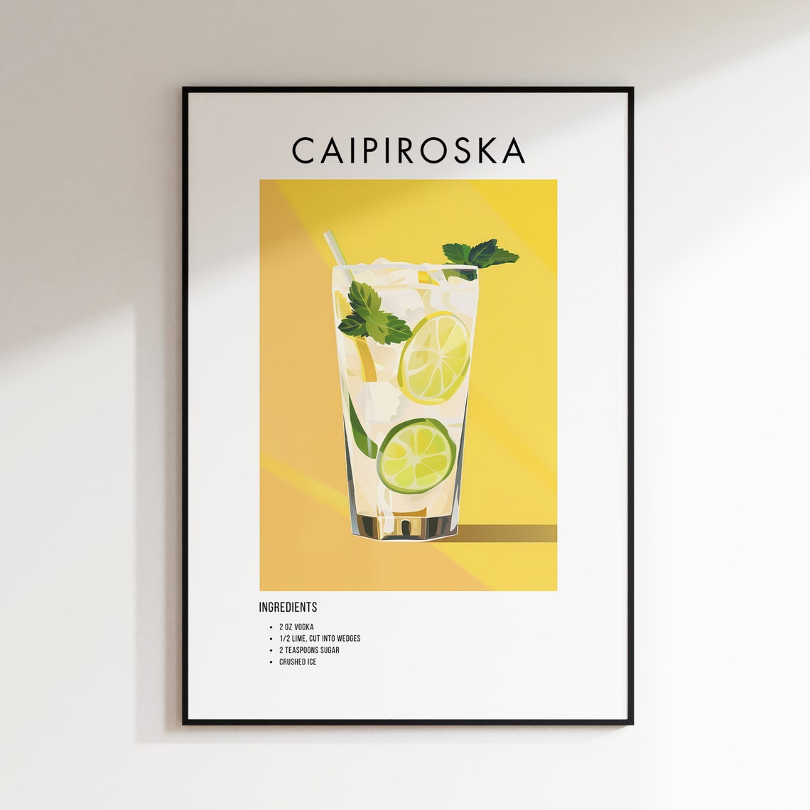 Caipiroska Cocktail Recipe Poster Lime Vodka Drink Kitchen Bar Art - Image 2